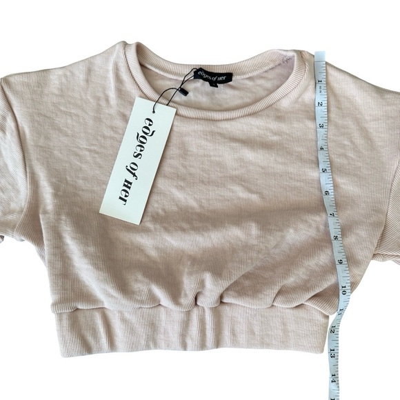 Ribbed Cropped Long Sleeve Top Beige Small NWT - Picture 5 of 6